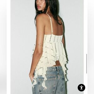 Zara light yellow sequin ruffled top